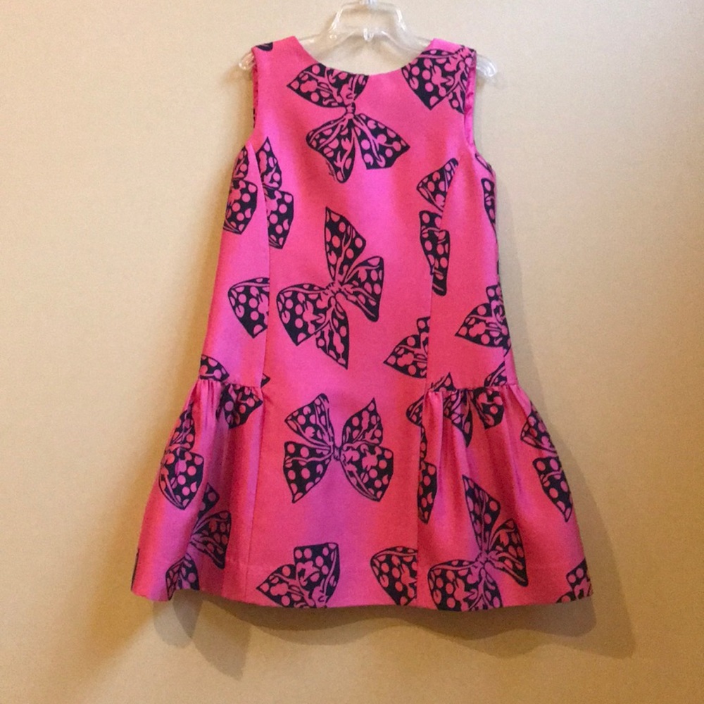 GIRLS MILLY MINIS PINK AND BLACK BOW DRESS